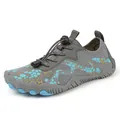 Grey water shoes with blue yellow honeycomb print and quick-dry breathable mesh - EU 35 / Dark Gray