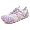 White five-finger water shoes with purple marble print and adjustable elastic laces - EU 35 / White Purple