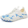 White quick-dry water shoes with blue green hexagonal prints and speed lacing - EU 35 / White