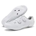 Scarpe da ciclismo su strada bianche con doppio rotore e pelle sintetica traspirante - 37 / Stile Suola Professionale Traspirante (168) / Bianco