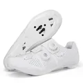 Scarpe da ciclismo su strada bianche con doppia chiusura a rotore e fori di ventilazione - 37 / Stile Suola Strada Competitiva Aerodinamica (C01) / Bianco
