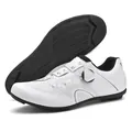 White professional cycling shoes with rotary lace system and breathable perforated upper - 36 / No-Lock Cycling Shoes (2518) / White