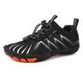 Outdoor non-slip barefoot hiking shoe in black with white stripes and quick-lace system - 38 / Black