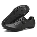 All-black road cycling shoes with rotary buckle system and breathable perforated leather - 36 / Professional Road Lock Sole Style / Black