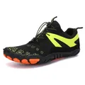 Outdoor non-slip hiking shoes in black mesh with neon stripes and orange rubber sole - 38 / Dark Green
