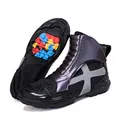 Botas de moto negras con detalles en púrpura iridiscente y suela de colores vivos - 37 / Zapatos de Motociclismo QK258 / Negro