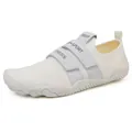 Zapatillas minimalistas blancas transpirables con velcro gris y suela de goma técnica - 35 / Blanco