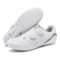 Scarpe da ciclismo bianche con doppia chiusura a rotore e tomaia sintetica traforata - 37 / Stile Fibbia Rotante in Microfibra (6070) / Bianco puro