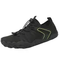 Black barefoot wading shoes with neon green stripes and quick-lace bungee system - EU 35 / Black