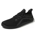 All-black minimalist barefoot running shoes with breathable fly-knit mesh and thin sole - EU 36 / Black