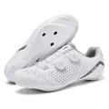 Scarpe da ciclismo su strada bianche con doppio sistema di chiusura a rotore e tacchetti - 37 / Stile Suola Strada con Fibbia Rotante in Microfibra (6070) / Bianco