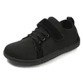 Kids barefoot sneakers in black with breathable mesh and wide toe box velcro closure - EU 25 / Black (A006)