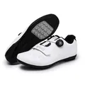 White road cycling shoes with breathable mesh, rotary dial, and non-slip sole - 36 / Non-Cleat Rubber Sole Style (2519) / White