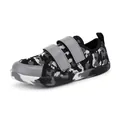 Kids wide toe barefoot shoes with black grey knit upper and double strap closure - EU 38 / Camo Grey