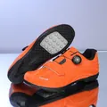 Orange professional cycling shoes with rotary buckle and wave pattern design - 36 / Non-Cleat Rubber Sole Style (2518) / Orange