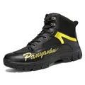 Men's black high-top motorcycle boots with yellow branding and non-slip rubber soles - EU 39 / Black Gold