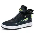 Stivali da moto impermeabili blu navy con dettagli verde neon e lacci rotanti - EU 37 / Nero/Blu/Verde