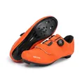 Orange road cycling shoes with speed print, BOA-style dial and velcro strap closure - Road Bike Cleat Style (2518) / Orange / 36