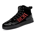 High-top black motorcycle riding shoes with red TICHE embroidery and protective patches - EU 37 / Black Red (1141)