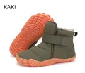 Army green waterproof barefoot snow boots with non-slip rubber soles and warm plush lining - Army Green