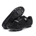 Professional black cycling shoes with speed knob closure and carbon fiber texture sole - Mountain Bike Cleat Style (2519) / Black / 36
