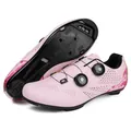 Pink road cycling shoes with dual rotary buckles and artistic splattered heel pattern - 37 / Road Lock Style (T2521) / Pink