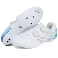 Professional white road cycling shoes with dual dial closure and wave pattern - 37 / Road Lock Style (T2521) / White
