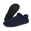 Navy blue knitted thermal slippers with plush lining and non-slip rubber soles - EU 36 / Dark Blue