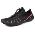 Zapatos de agua para exteriores en negro y rosa con suela de goma antideslizante y cordones - Negro/Rojo rosa