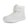 White winter snow boots for kids with warm faux fur lining and velcro strap closure - White