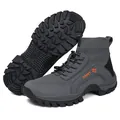 Grey wide-toe outdoor hiking shoes with breathable knit upper and non-slip rubber soles - EU 38 / Gray