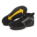 Wide toe box outdoor sneakers in black mesh with quick-lace system and yellow rubber sole - EU 38 / Black