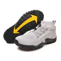 Light gray wide toe box outdoor shoes with breathable flyknit and yellow non-slip sole - EU 38 / Light Gray