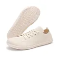 Cream knit wide toe box barefoot shoes with zero drop sole for men and women - Off White