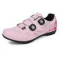 Pink road cycling shoes with dual rotary buckle closure and breathable laser-cut holes - 37 / Rubber Sole Style (T2521) / Pink