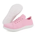 Pink wide toe box knit barefoot sneakers for women with non-slip white rubber soles - Pink