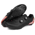 Matte black road cycling shoes with dual dials and red splash pattern on heel - 37 / Road Lock Style (T2521) / Black