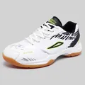 White professional badminton shoes with gum rubber soles and lime green accents - EU 36 / Black and White