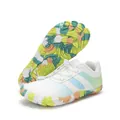 White waterproof hiking boots with light blue gradients and colorful camouflage soles - EU 36 / White