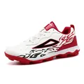 White and red turf soccer shoes with flame patterns and rubber studded soles - EU 38 / White Red
