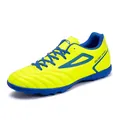 Botas de fútbol para hombre en verde fluorescente y azul con parte superior de cuero - Verde Fluorescente