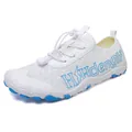 Unisex white quick-dry water shoes with blue traction sole and elastic toggle laces - EU 35 / 1811 White