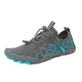 Chaussures d'eau pieds nus grises avec motif alvéolé bleu et système de laçage rapide - Gris foncé