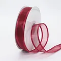 2,5 cm breed donker bordeauxrood organzalint met satijnen randen op een witte spoel - 2,5 CM Breed / Bordeauxrood