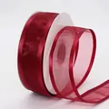 Deep red organza ribbon 4cm wide with satin edges on a roll for gift wrapping and DIY crafts - Burgundy