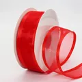 Roll of 4cm wide red semi-transparent chiffon ribbon for DIY gift wrapping and hair decor - Red