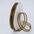 Dunkelbraunes Chiffonband mit Goldrand auf Spule für DIY-Bastelarbeiten und Deko - Kaffee Goldrand Stil