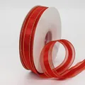 2,5 cm rotes Geschenkband mit goldenem Rand auf Spule für Bastelarbeiten und Verpackungen - Rot