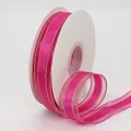 Rosarotes 2,5 cm Band mit Goldrand und Organza-Besatz auf weißer Spule für DIY-Handwerk - Rosarot