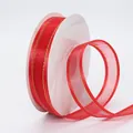 Red chiffon sheer ribbon with gold edges on white spool for gift wrapping DIY - Red Gold Edge